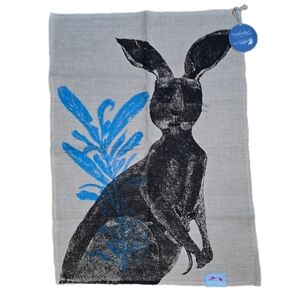 NEW Laughing Bird Print Studio Australia Kangaroo Joey Linen Tea Towel Blue NWT